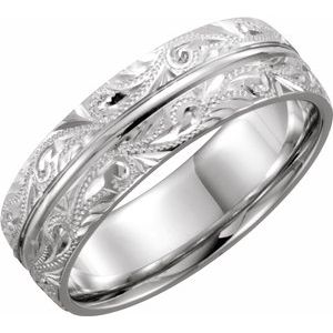 Platinum 7 mm Design-Engraved Band Size 11 - Siddiqui Jewelers