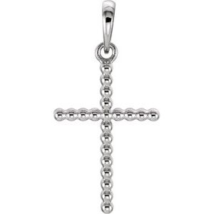 14K White 17.5x12.1 mm Beaded Cross Pendant - Siddiqui Jewelers