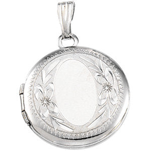 Sterling Silver 23.4x16.2 mm Design-Engraved  Oval Shaped Locket - Siddiqui Jewelers