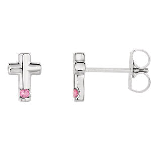 Sterling Silver Pink Tourmaline Cross Earrings - Siddiqui Jewelers