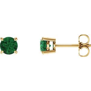 14K Yellow 5 mm Natural Emerald Stud Earrings Siddiqui Jewelers