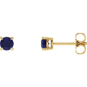 14K Yellow 4 mm Lab-Grown Blue Sapphire Stud Earrings Siddiqui Jewelers