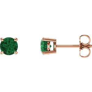 14K Rose 5 mm Lab-Grown Emerald Stud Earrings Siddiqui Jewelers