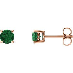 14K Rose 5 mm Natural Emerald Stud Earrings Siddiqui Jewelers