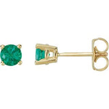 14K Yellow 4 mm Round Chatham® Created Emerald Friction Post Stud Earrings - Siddiqui Jewelers