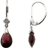 14K White 10x7 mm Briolette Brazilian Garnet & .025 CTW Diamond Earrings - Siddiqui Jewelers