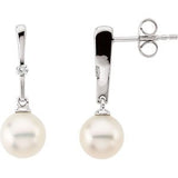 14K White Freshwater Pearl & .06 CTW Diamond Earrings - Siddiqui Jewelers