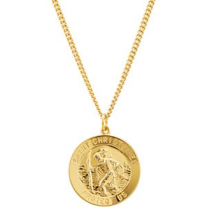 24K Gold Plated Sterling Silver 25 mm St. Christopher Medal 24" Necklace - Siddiqui Jewelers
