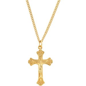 24K Gold-Plated 36.8x22.3 mm Crucifix 24" Necklace - Siddiqui Jewelers