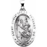 14K White 29x20 mm Hollow Oval St. Christopher Medal - Siddiqui Jewelers