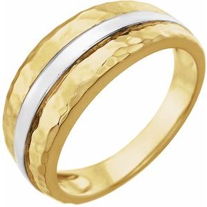 14K Yellow & White Banded Hammered Ring - Siddiqui Jewelers