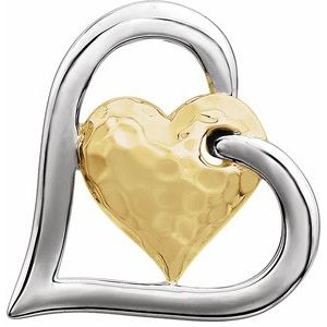 14K White & Yellow Hammered Double Heart Pendant - Siddiqui Jewelers