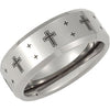 Tungsten 8.3 mm Beveled Band with Black Laser Crosses Size 7.5 - Siddiqui Jewelers