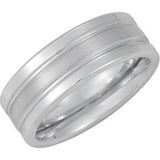 White Tungsten 8 mm Flat Ridged Band Size 10 - Siddiqui Jewelers