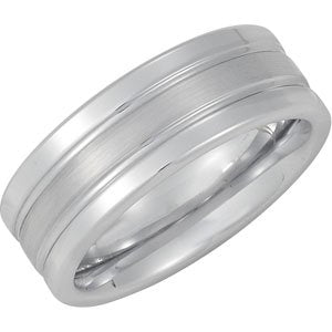 White Tungsten 8 mm Flat Ridged Band Size 10 - Siddiqui Jewelers