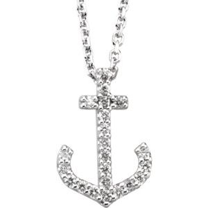 14K White .08 CTW Diamond Anchor 16" Necklace - Siddiqui Jewelers