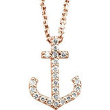 14K Rose .08 CTW Diamond Anchor 16" Necklace - Siddiqui Jewelers