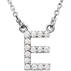 14K White 1/8 CTW Natural Diamond Initial E 16" Necklace Siddiqui Jewelers