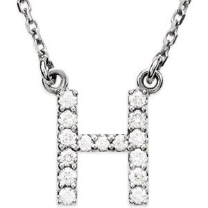 14K White Initial H 1/8 CTW Diamond 16" Necklace - Siddiqui Jewelers