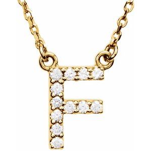 14K Yellow Initial F 1/8 CTW Diamond 16" Necklace - Siddiqui Jewelers