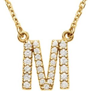 14K Yellow Initial M 1/6 CTW Diamond 16" Necklace - Siddiqui Jewelers