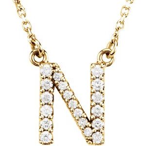 14K Yellow 1/6 CTW Natural Diamond Initial N 16" Necklace Siddiqui Jewelers