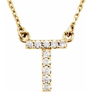 14K Yellow 1/10 CTW Natural Diamond Initial T 16" Necklace Siddiqui Jewelers