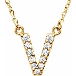14K Yellow 1/8 CTW Natural Diamond Initial V 16" Necklace Siddiqui Jewelers