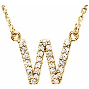 14K Yellow 1/8 CTW Natural Diamond Initial W 16" Necklace Siddiqui Jewelers