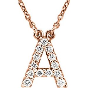 14K Rose 1/8 CTW Natural Diamond Initial A 16" Necklace Siddiqui Jewelers