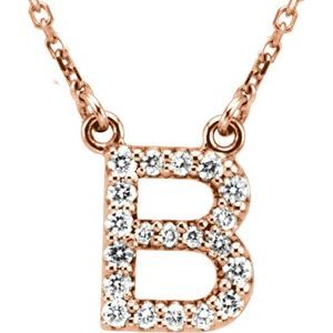 14K Rose 1/6 CTW Natural Diamond Initial B 16" Necklace Siddiqui Jewelers
