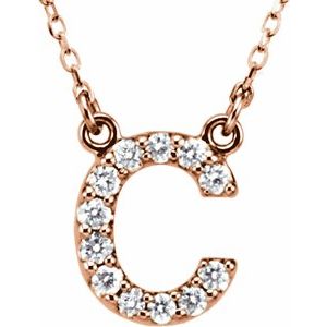 14K Rose 1/8 CTW Natural Diamond Initial C 16" Necklace Siddiqui Jewelers