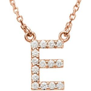 14K Rose 1/8 CTW Natural Diamond Initial E 16" Necklace Siddiqui Jewelers