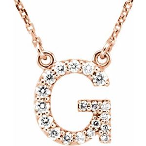 14K Rose 1/6 CTW Natural Diamond Initial G 16" Necklace Siddiqui Jewelers