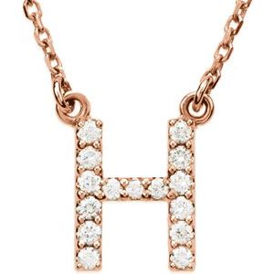 14K Rose 1/8 CTW Natural Diamond Initial H 16" Necklace Siddiqui Jewelers