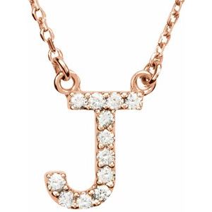 14K Rose 1/10 CTW Natural Diamond Initial J 16" Necklace Siddiqui Jewelers