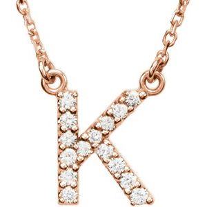 14K Rose 1/8 CTW Natural Diamond Initial K 16" Necklace Siddiqui Jewelers