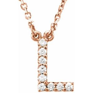 14K Rose .08 CTW Natural Diamond Initial L 16" Necklace Siddiqui Jewelers