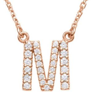14K Rose 1/6 CTW Natural Diamond Initial M 16" Necklace Siddiqui Jewelers
