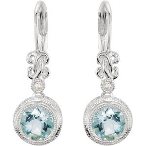 Sterling Silver Aquamarine & .02 CTW Diamond Earrings - Siddiqui Jewelers