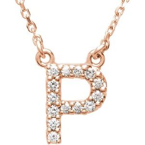 14K Rose 1/8 CTW Natural Diamond Initial P 16" Necklace Siddiqui Jewelers