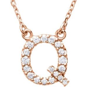 14K Rose 1/6 CTW Natural Diamond Initial Q 16" Necklace Siddiqui Jewelers