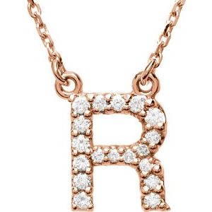 14K Rose Initial R 1/8 CTW Diamond 16" Necklace - Siddiqui Jewelers