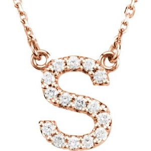 14K Rose Initial S 1/8 CTW Diamond 16" Necklace - Siddiqui Jewelers