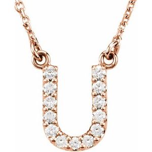 14K Rose 1/8 CTW Natural Diamond Initial U 16" Necklace Siddiqui Jewelers