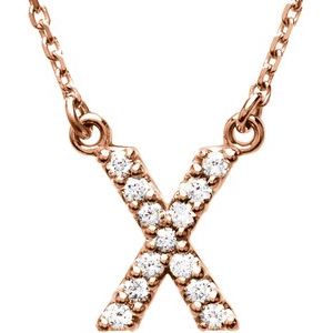 14K Rose 1/8 CTW Natural Diamond Initial X 16" Necklace Siddiqui Jewelers