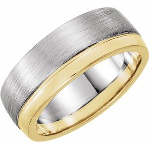 14K White/Yellow 6.75 mm Flat Edge Band with Polished & Satin Finish Size 10 - Siddiqui Jewelers