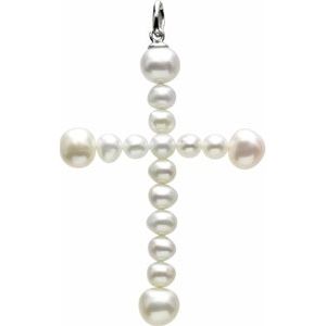 14K White 49.5x34 mm Freshwater Cultured Pearl Cross Pendant - Siddiqui Jewelers