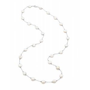 Sterling Silver 12-13 mm Freshwater Cultured White Coin Pearl Station 38" Necklace-Siddiqui Jewelers
