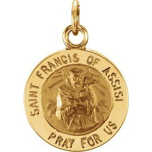 14K Yellow 12 mm Round St. Francis of Assisi Medal - Siddiqui Jewelers